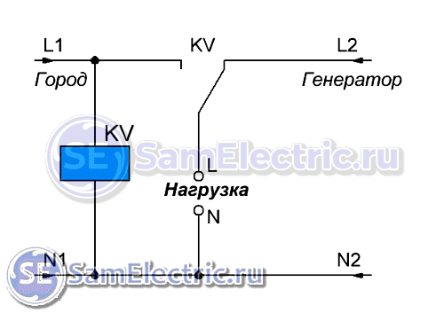 2. Схема подключения генератора через реле