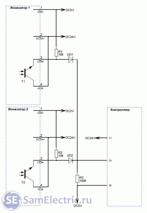 Схема итог. Два выходных транзистора типа NPN подключены параллельно к одному входу PNP
